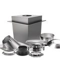 Heavy Gauge Metal Chimney Kit For Vertical Install With Triple Wall Insulation; 6 inch ID stove pipe components laid out.