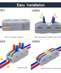 Secure Push Wire Connector Terminal Block Kit For Fast Splicing No Tools Needed Flame Retardant Housing Fits Tight Spaces Copper Conductors Corrosion Resistant Easy Strip In Design Saves You Plenty Of Time And Effort. step-by-step wire connector installation