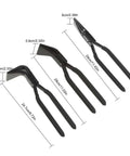 Three Piece Hand Seamer Set For Sheet Metal, Pro Grade Bending Pliers With Ergonomic Handles, shown with dimensional details