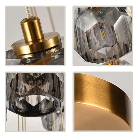 Smoke Crystal Pendant Light 1 Light Modern Prism Hanging Fixture With Mini LED 3W Adjustable Height Ceiling Lamp details