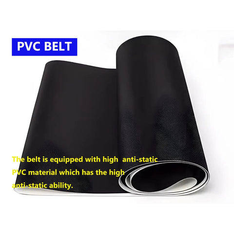 Heavy Duty Electric PVC Belt Conveyor With Adjustable Speed Desktop Transport Machine Aluminum Alloy Frame Industrial Grade 177 Inch Long By 11.8 Inch Wide 250W 110V Black Workhorse For Easy Setup, showing anti-static black PVC belt material