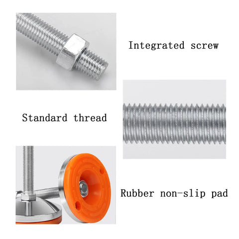 Hardcore Adjustable Furniture Leveler Legs With Thick Rubber Mounts For Workbench And Pool Table Zero Hassle Screw Install close-up of integrated screw and rubber non-slip pad