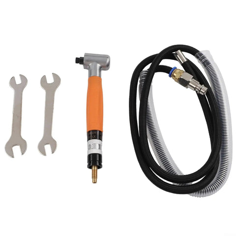 Top Shelf Pneumatic Die Grinder 90 Degree Angle Air Pencil Tool with accessories, hose, and wrenches for heavy duty use.