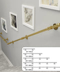 Heavy Duty Adjustable Round Tube Railing Kit For Decks And Stairs mounted on wall with gold finish, used for safety on stairs.