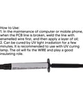 Syringe of UV Curing Solder Mask Ink For PCB Repair And Insulation, 3CC Capacity, quick dry after welding, with usage instructions.