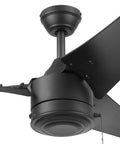 Chill Out Under This Awesome 56 Inch Flush Mount Low Profile Hugger Ceiling Fan No Light Wet Rated For Big Indoor Rooms And Outdoor Covered Patios Three Dual Finish Blades Easy Pull Chain Control Matte Black Finish close-up view of matte black motor and blades