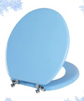 Blue Round Toilet Seat With Zinc Alloy Hinges, No Fuss Easy Install And Clean, Scratch Resistant Natural Wood Finish, Fits All American Toilets, Round Comfort For Everyday Use