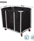 Built Like A Tank 12 Bushel Laundry Cart, Heavy Duty Stainless Steel Rolling Basket with dimensions 35.4 x 25.6 x 31.5 inches.