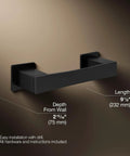 Matte black Honesty Pivoting Toilet Paper Holder With Quick Change Action And Clean Square Lines For A Sleek Modern Bath dimensions shown