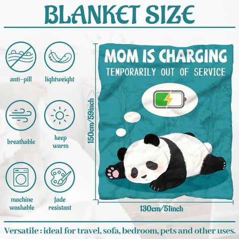 Ultra Soft Fiber Panda Throw Blanket 59x51 Inch All Season Cozy On The Go Napping Companion with charging mom text design