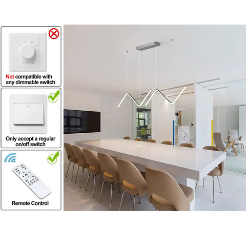 Slick Chrome LED Dimmable Linear Wave Pendant Lights For Kitchen Island And Dining Room Hanging 47.2 Inch