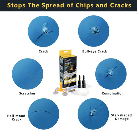 Windshield Repair Kit With Upgraded Fast Curing Resin And Pressure Syringe For Quick Fix Auto Glass Chips Cracks Star Bullseye Damage DIY Easy Use Long Lasting Glass Repair