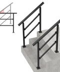 Rock Solid Wrought Iron Handrails For Outdoor Steps Heavy Duty Stair Grip Rails With Rust Resistant Powder Coat black railing on stairs.