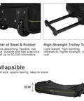 OIWAS 22-inch black rolling duffle bag with wheels; collapsible design, steel-and-rubber roller, high-strength trolley tube.
