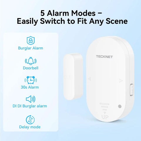 Door Alarms For Kids Safety And Home Security, Two Way Door And Window Alarm, Two In One Alarm And Chime, Three Level Volume Control, Easy Install Door Sensor Alarm Set Of Three white sensor with 5 alarm modes
