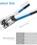 Heavy Duty Battery Lug Crimp Tool With Cable Cutter And 12 Copper Lugs Set, Crimps AWG 8 To 1/0 Cables with 15.35-inch length shown
