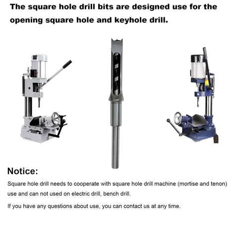 Pro Grade HSS Mortising Drill Bit Set For Woodworking, Square Hole Mortise Chisel Bits with mortise machines shown