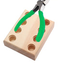 Wooden pliers organizer block with green-handled pliers, Multi Slot Pliers Organizer And Tool Storage Rack For Workshop And Garage Cabinets