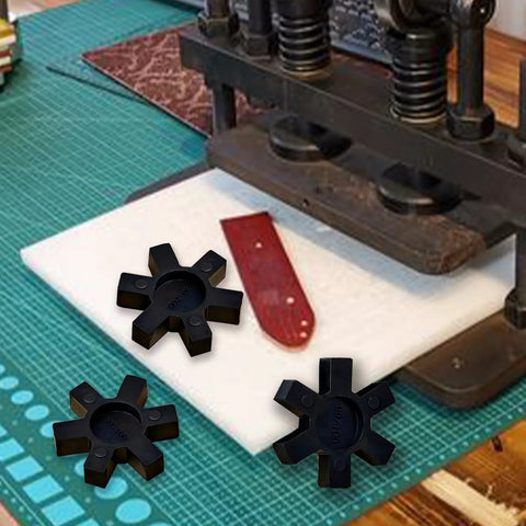 Flexible NBR Rubber Spider Insert For L Jaw Coupling in black shown next to industrial machinery, 5pcs for shock absorption.