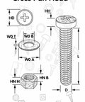 Heavy Duty Red Polypropylene Pan Head Cross Drive Plastic Screws And Bolts Fasteners M3 X 20 Millimeters with dimensions.