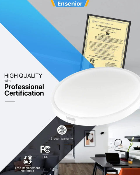 13 Inch Flush Mount LED Ceiling Light Fixture With 5CCT Dope Color Temperature, certificate, modern living room setting
