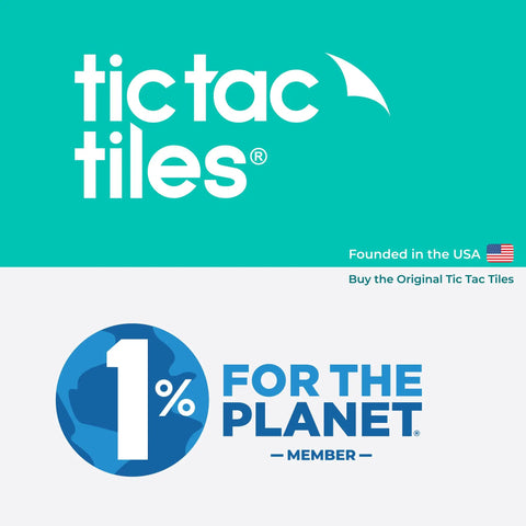 Tic Tac Tiles and 1% for the Planet logos, featuring sustainability support message.