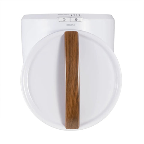 Top view of Countertop Towel Warmer With Stainless Steel Bucket For Spa And Bathroom, showing white oak handle and lid
