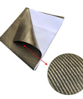 Built Tough 26X48 Inch Reinforced Exhaust Heat Shield Mat With Peel And Stick Adhesive Backing visible with textured surface and edge rolled back.