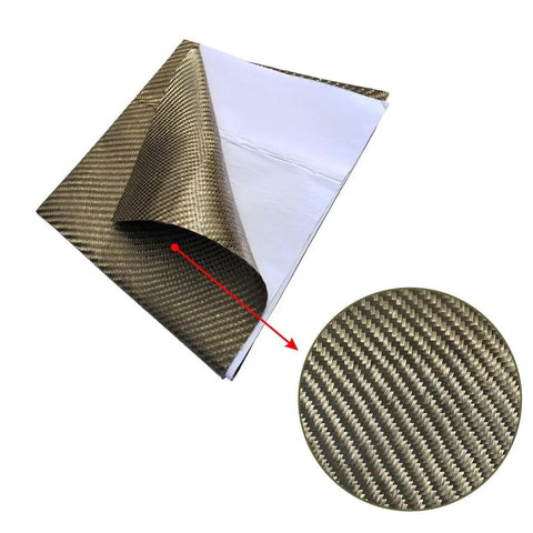 Built Tough 26X48 Inch Reinforced Exhaust Heat Shield Mat With Peel And Stick Adhesive Backing visible with textured surface and edge rolled back.