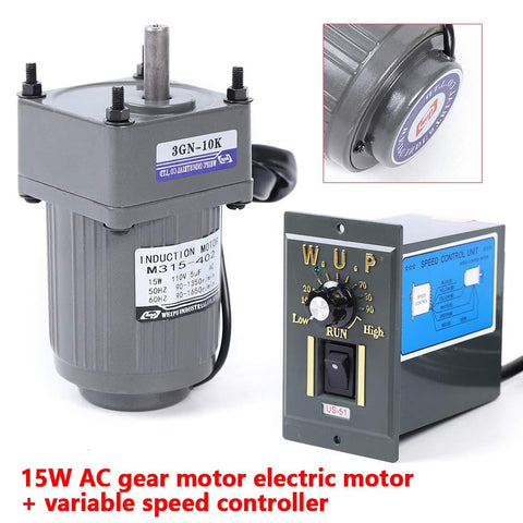 Built To Last Heavy Duty 15W 110V AC Single Phase Gear Motor with 125 RPM variable speed controller and torque gear reducer