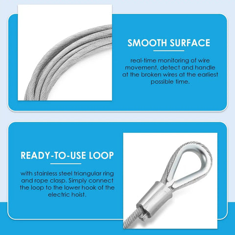 Pro Grade Galvanized Steel Wire Rope Replacement For Three In One 500Kg Electric Hoist Six Mm Thick Seven Point Six Meter Long Heavy Hitter Lifting Cable Straight Fix Job Ready Setup