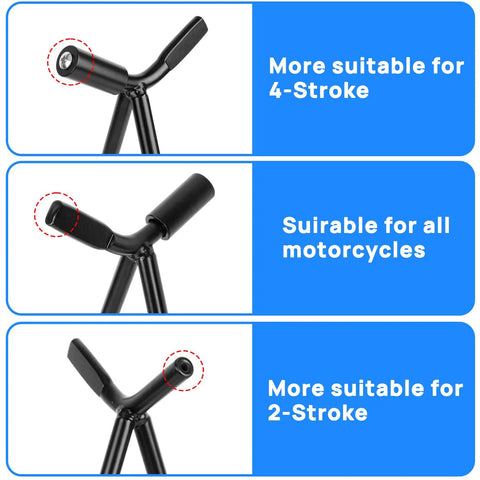 Boss Universal Triangle Kickstand Holder For Dirt Bikes 80cc To 500cc Side Stand Mount showing plug sizes and compatibility.