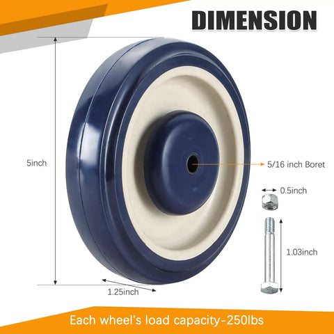 Sixteen Pack 5 Inch Shopping Cart Replacement Wheels Kit With Double Ball Bearing TPU Silent Casters for Supermarket Use