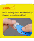 Parts Separator Tool For Hobby Model Kits, Glue-Free Assembly, showing hands using the blue tool to disassemble a kit part.