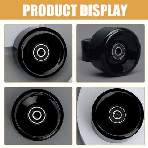 Double Row Quad Skate Wheels Replacement PU Roller Skate Wheels With High Elasticity, black wheels in four different angles