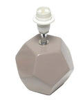 Round Prism Mini Table Lamp With Matching Fabric Shade Black Ceramic Base Compact Desk Light With Easy Rotary Cord Switch Uses 40W Equivalent Candelabra Bulb Or Type G Globe Bulb Not Included displayed without shade, showing geometric base.