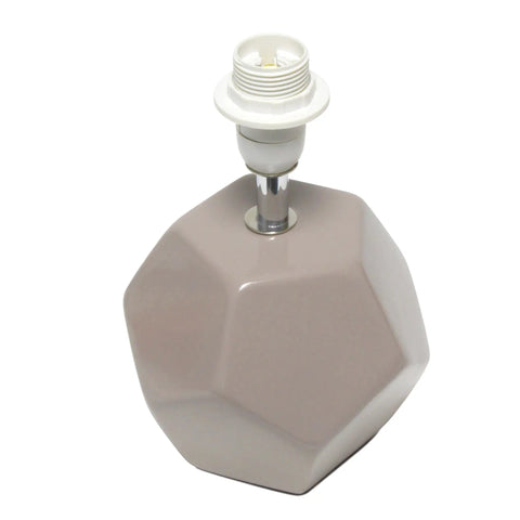 Round Prism Mini Table Lamp With Matching Fabric Shade Black Ceramic Base Compact Desk Light With Easy Rotary Cord Switch Uses 40W Equivalent Candelabra Bulb Or Type G Globe Bulb Not Included displayed without shade, showing geometric base.