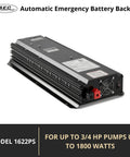 Straight Up Solid Sump Pump Battery Backup System With Automatic Power Outage Switch 1800 Watt Cs And Ul Rated Compact Design, black aluminum chassis.