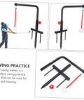 Iron Swing Training Tool Golf Practice Gear for Accurate Posture and Swing Portable Outdoor Swing Trainer shown in parts and setup.