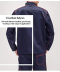 Mens Heavy Duty Long Sleeve Work Set With Strategic Multi Pocket Layout Durable Poly Cotton Blend Designed For The Daily Grind Kickass Shop Ready Uniform For Mechanics Engineers Welders, showcasing the back view and unique fabric details.