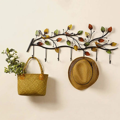 Heavy Duty Wall Mounted Entryway Coat Rack With Seven Nifty Hooks Solid For Long Coats Big Handbags And Daily Keys featuring a decorative leaf design.