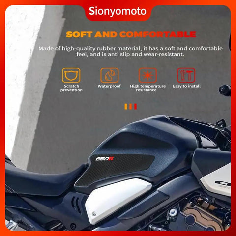 Grippy Fuel Tank Pad Protector Stickers Set For Honda CBR650R CB650R 2019 2020 2021 2022 2023 Black Anti Slip Tank Guard 3 Piece Decal Kit Made From Premium PVC Rubber With Scratch And Abrasion Defense on bike