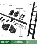 Heavy Duty Industrial Rolling Ladder Hardware Kit With Adjustable Carbon Steel Track, Quiet Smooth Sliding Rails, 300 Lb Load Capacity