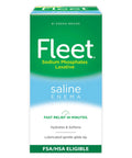 Front view of Fast Acting Saline Enema For Adults Laxative Relief In Minutes box, highlighting its sodium phosphates laxative content.