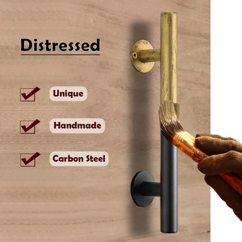 Distressed 12 Inch Gold Barn Door Handle Set With Round Pull, Flat Finger Pull, Hook Lock, Eye Latch And Flush Sliding Hardware Kit