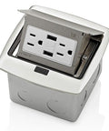 Pop Up Floor Box With Dual USB Type A Charger And 15 Amp Outlet In Brushed Nickel, Low Profile Floor Recessing Cover