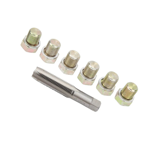 Fix Leaky Oil Pan Fast With This 13-Piece Steel Thread Repair Kit M13 X 1.5mm Bolt Screw Set For Drains And Taps That Get The Job Done Right. steel tap and six M13 bolts with washers