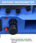 Close-up of rotary micrometer control on Heavy Duty Manual Hydraulic Hose Crimper With Seven Quick Swap Die Sets for use in precision adjustments.