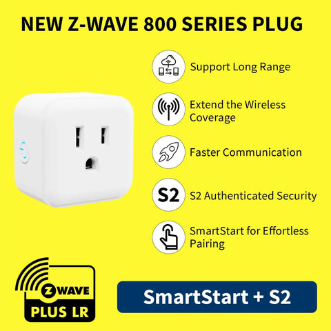 Z Wave 800 Series Smart Plug With Built In Repeater And Range Extender 15A Mini Socket showing features and benefits