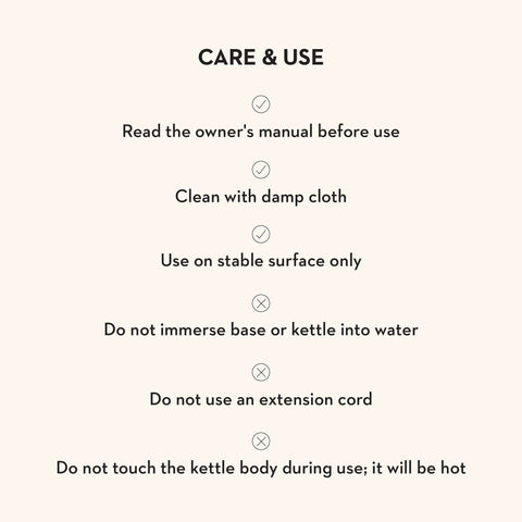 Care and use instructions for Electric Kettle With Stainless Steel Body In Black And White Courtly Check Pattern For Quick Boiled Water.